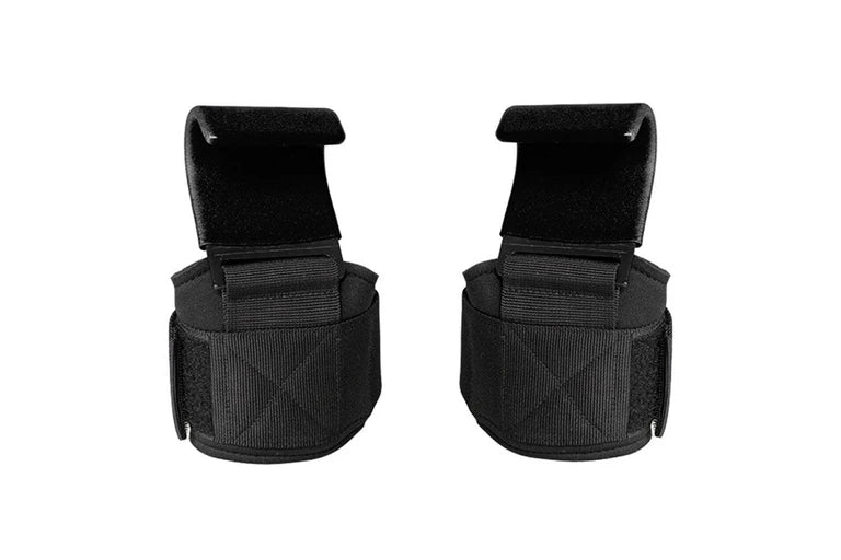 Black Weight Lifting Hooks Hand Grip Support Pair